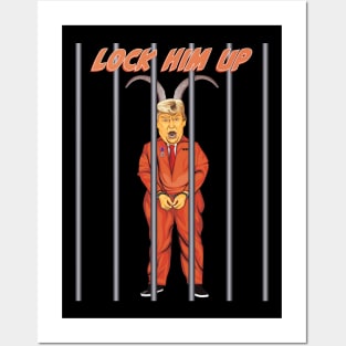 Trump with Devil Horns in Orange Prison Jumpsuit Posters and Art